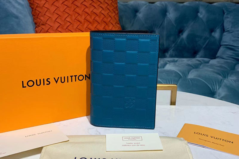 Louis Vuitton N60181 LV Passport Cover Wallets Blue Damier Infini Leather