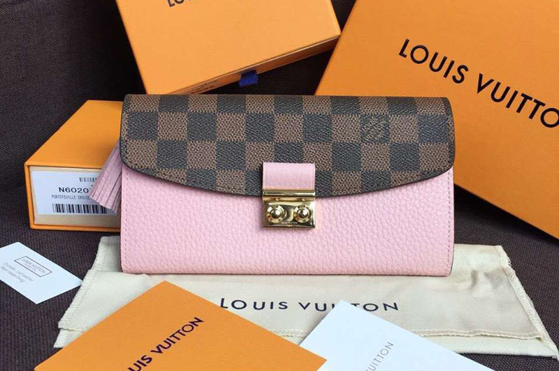 Louis Vuitton N60215 Croisette Wallet Damier Ebene Canvas Magnolia Pink
