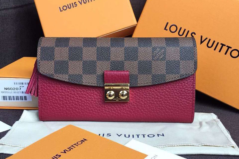 Louis Vuitton N60207 Croisette Wallet Damier Ebene Canvas Lie De Vin Red