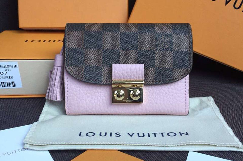 Louis Vuitton N60208 Croisette Compact Wallet Damier Ebene Canvas Magnolia Pink
