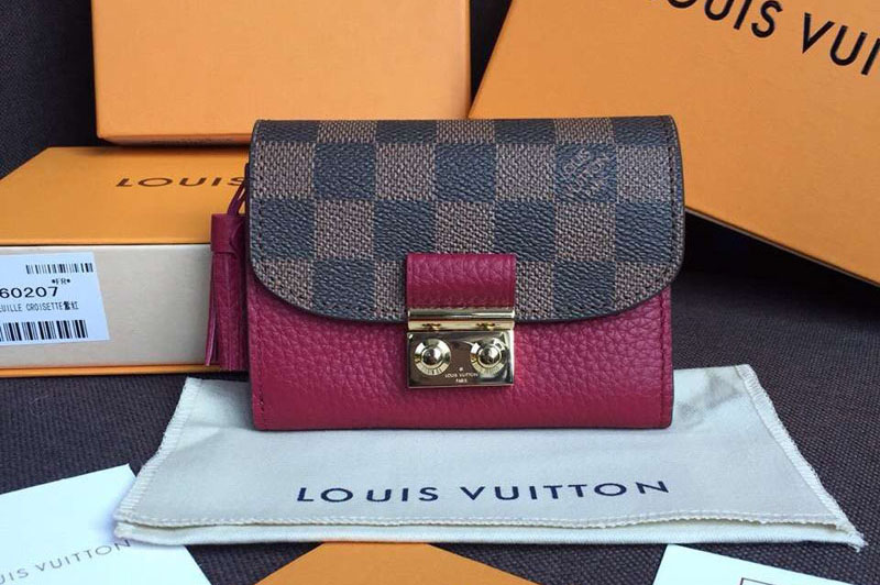 Louis Vuitton N60216 Croisette Compact Wallet Damier Ebene Canvas Lie De Vin Red