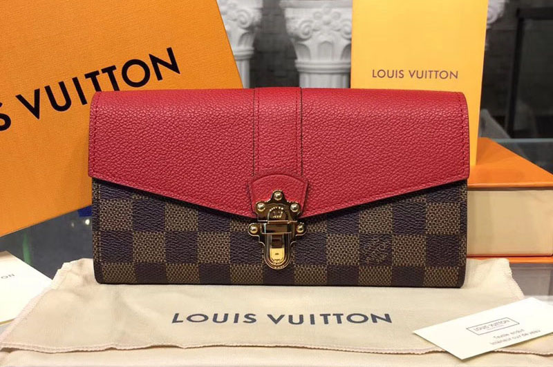 Louis Vuitton N64448 Clapton Wallet Damier Ebene Canvas Red