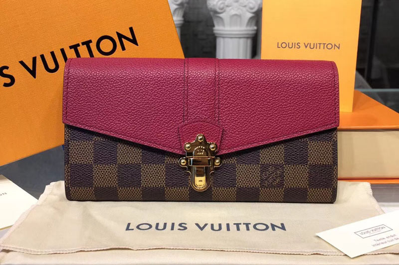 Louis Vuitton N64448 Clapton Wallet Damier Ebene Canvas Raisin