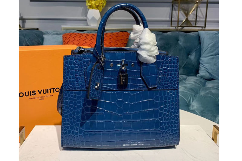 Louis Vuitton N95818 LV City Steamer PM Bags Blue Crocodilien Brillant Leather