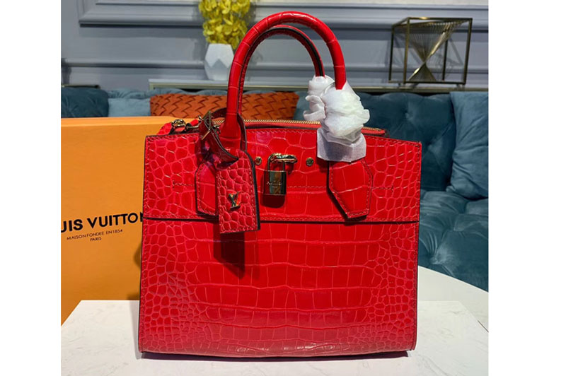Louis Vuitton N94479 LV City Steamer PM Bags Red Crocodilien Brillant Leather