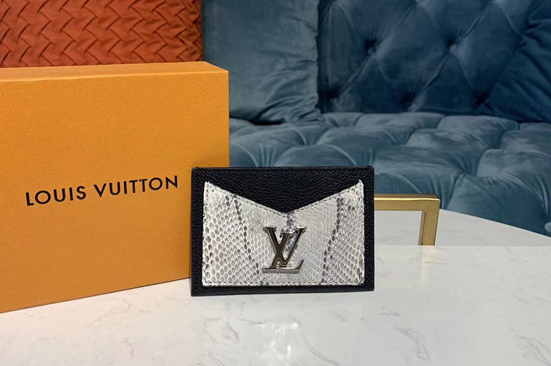 Louis Vuitton N97001 LV Lockme card holder Black Python skin and calf leather