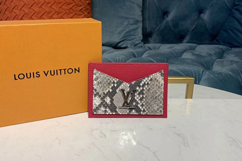 Louis Vuitton N97001 LV Lockme card holder Hot Pink Python skin and calf leather