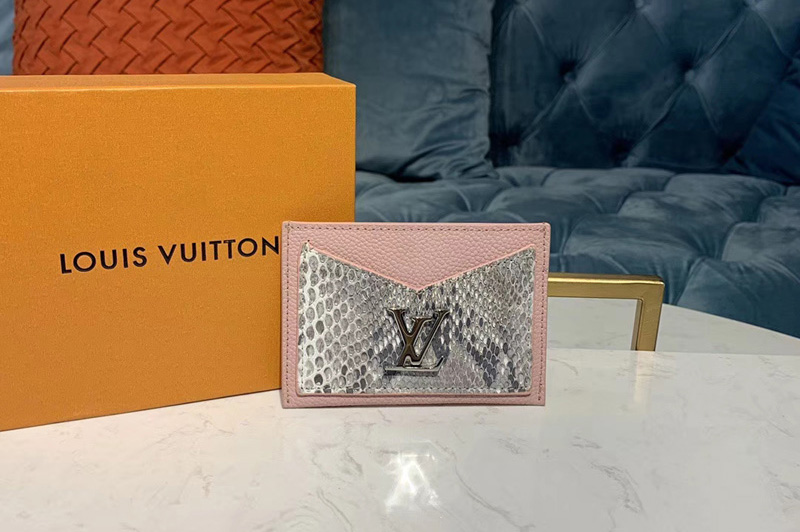 Louis Vuitton N97001 LV Lockme card holder Pink Python skin and calf leather
