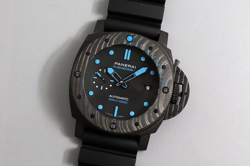 Panerai PAM 1616 Carbotech 47mm VSF Best Edition Black Dial Blue Markers on Rubber Strap P.9010 Clone