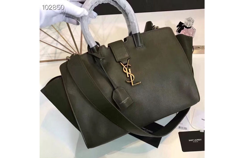 YSL Saint Laurent Downtown Small Cabas Bags Original Leather And Suede 436832 Green Gold Hardware