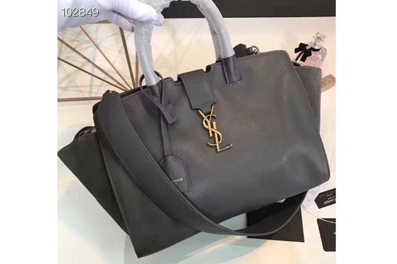 YSL Saint Laurent Downtown Small Cabas Bags Original Leather And Suede 436832 Gray Gold Hardware