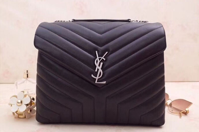 YSL Saint Laurent Medium Loulou Chain Bags Black Leather Silver Hardware