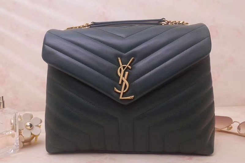 YSL Saint Laurent Medium Loulou Chain Bags Green Leather Gold Hardware