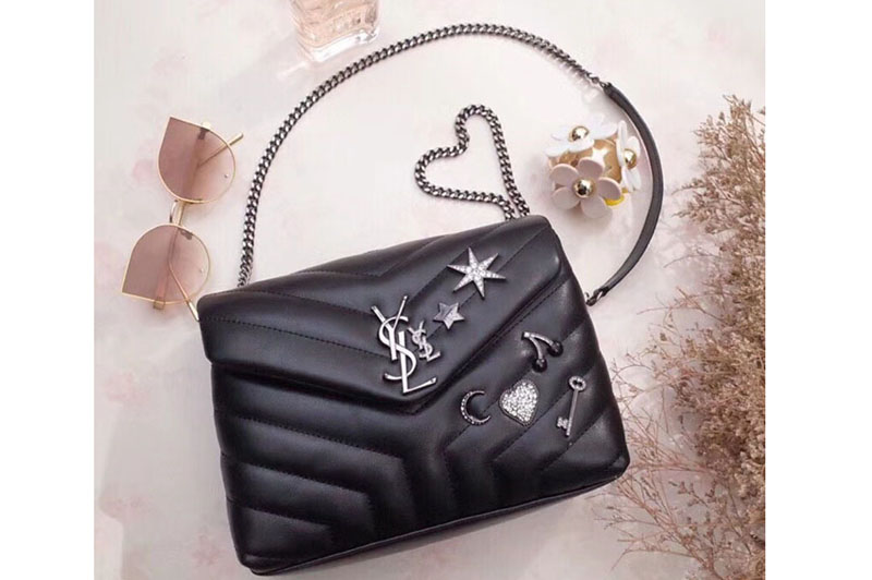 YSL Saint Laurent Loulou Bag in Matelasse Leather With Crystal 470837 Black