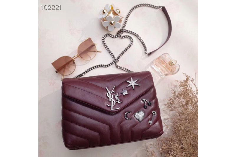 YSL Saint Laurent Loulou Bag in Matelasse Leather With Crystal 470837 Wine