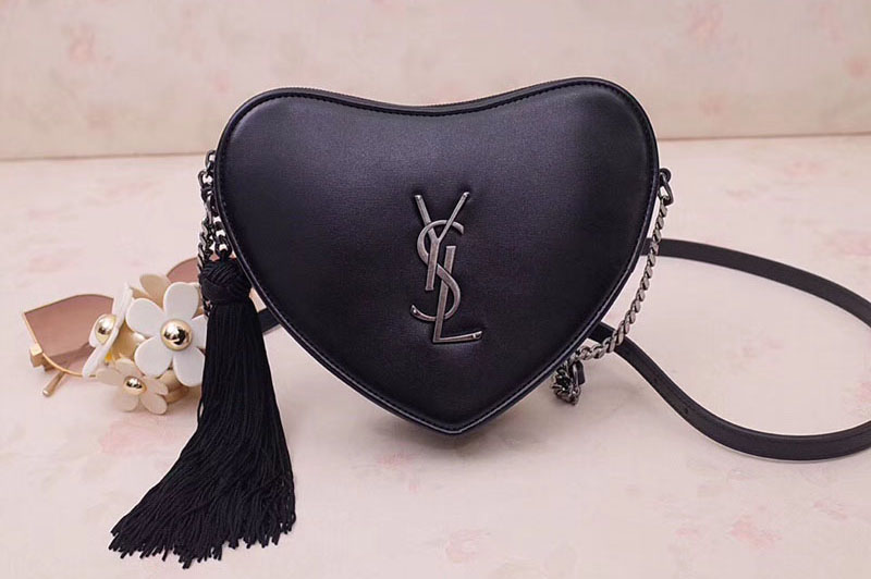 YSL 540694 Monogram Heart Cross Body Bags In Black Metallic Leather