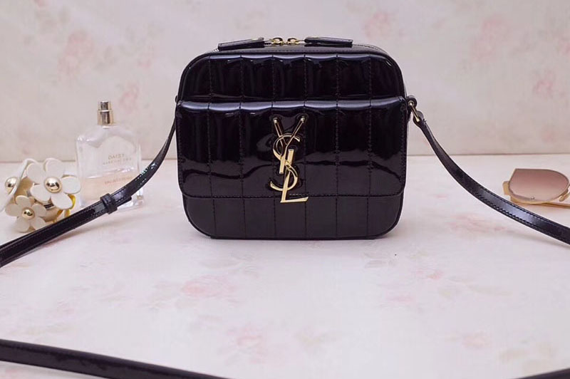 YSL 555052 Vicky Camera Bags In Black Quilted Patent Leather