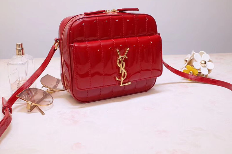 YSL 555052 Vicky Camera Bags In Red Quilted Patent Leather