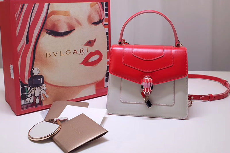 Bvlgari 28331 Serpenti Forever Flap Cover Bags Red/White Calf Leather