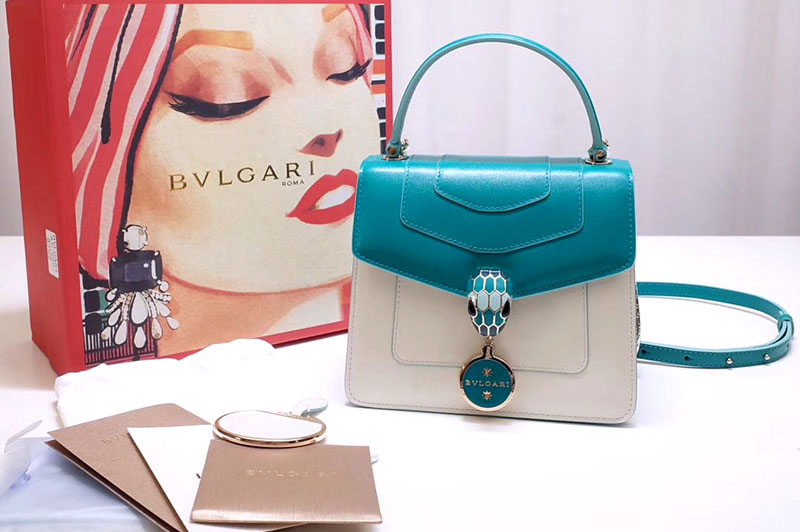 Bvlgari 28331 Serpenti Forever Flap Cover Bags Blue/White Calf Leather