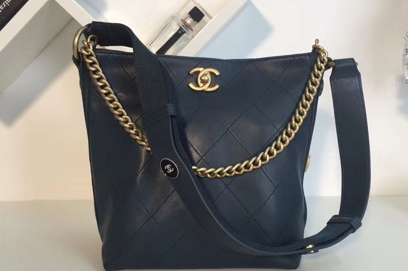 CC Calfskin Hobo Handbag Dark Blue A57573