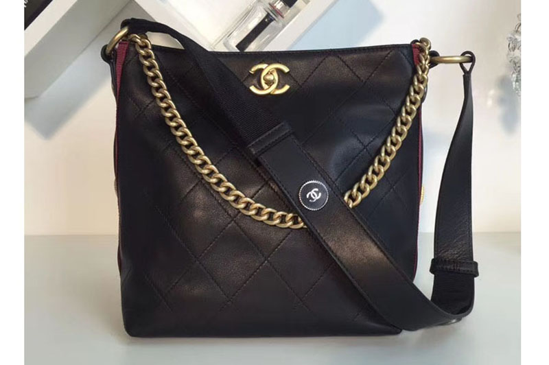 CC Calfskin Hobo Handbag Black and Red A57573