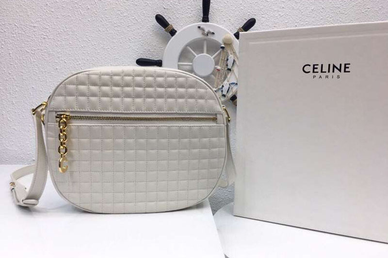 Celine Quilted Calfskin Medium C Charm Bags White