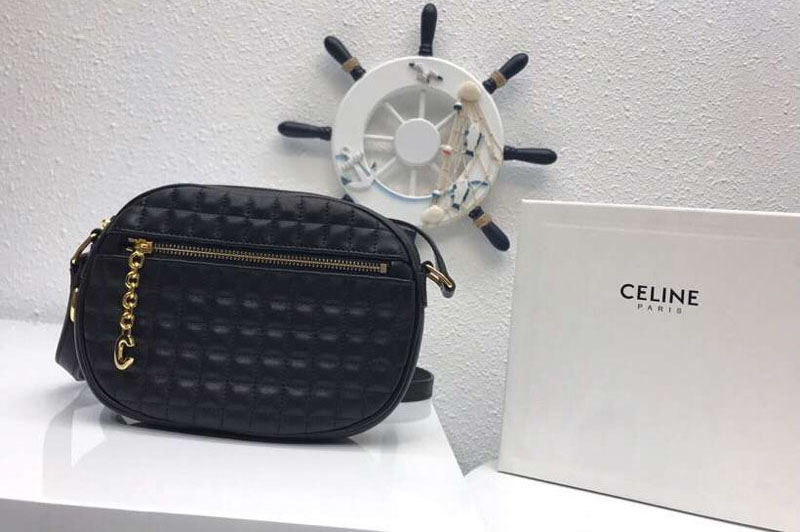 Celine Quilted Calfskin Small C Charm Bags Black