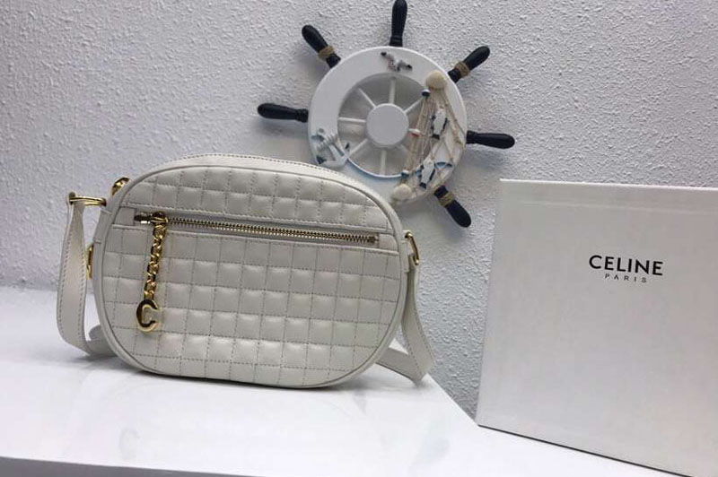 Celine Quilted Calfskin Small C Charm Bags White