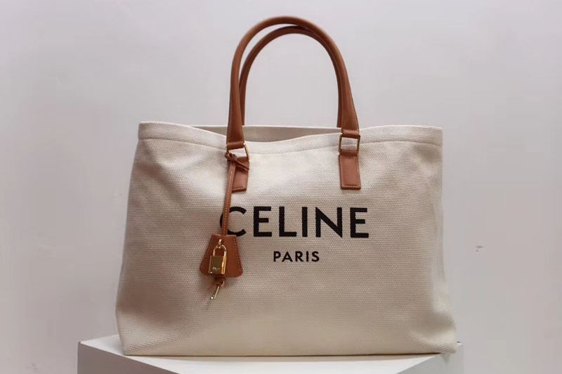 Celine Horizontal Cabas Tote Bags in Canvas with Celine print and calfskin