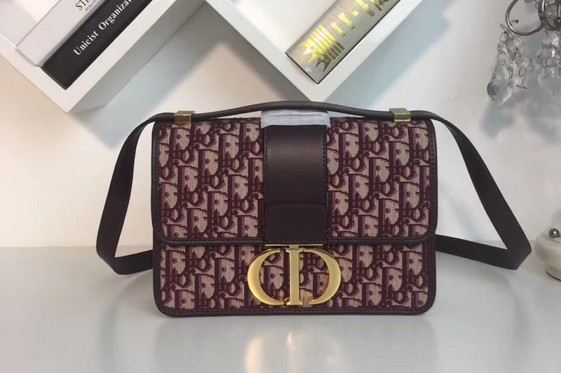 Dior 30 Montaigne Flap bag in Burgundy Dior Oblique jacquard canvas