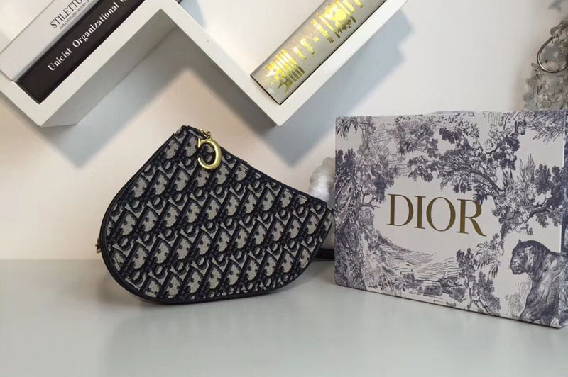 Dior Saddle zipped clutch in blue Dior Oblique jacquard canvas