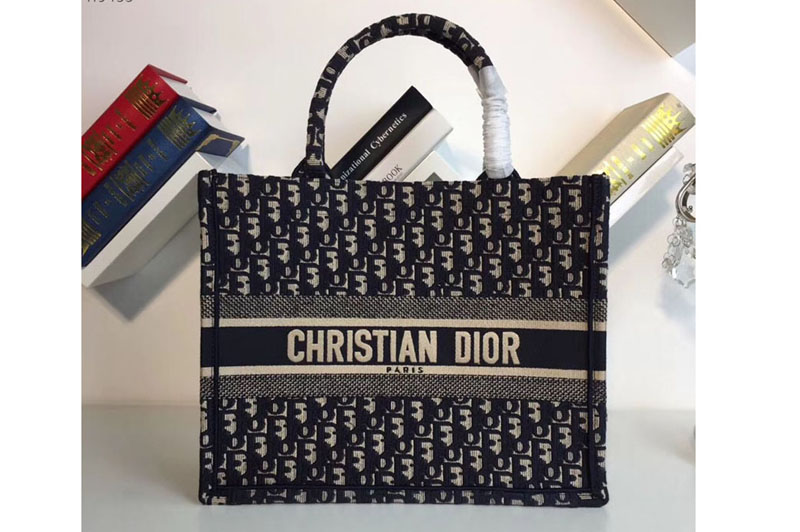 Dior Book Tote 37mm bag in blue Dior Oblique embroidered canvas