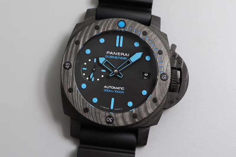 Panerai PAM 960 Carbotech 42mm VSF Best Edition Black Dial Blue Markers on Rubber Strap P.9010 Clone