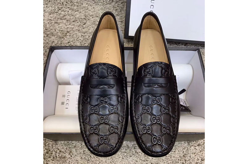 Gucci 431063 Signature driver Shoes Black Leather