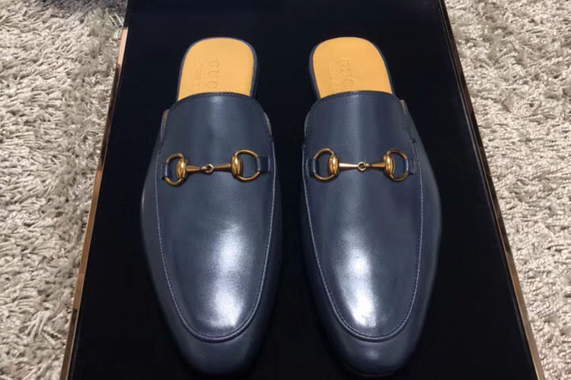 Gucci ‎426219 Leather Horsebit slipper and shoes Blue Leather