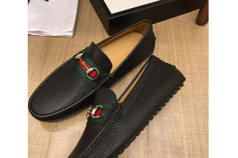 Gucci 450892 Leather driver with Web Shoes Black Leather