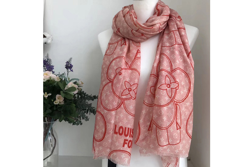 Louis Vuitton LV Pink Vivienne Scarf 100% Cashmere