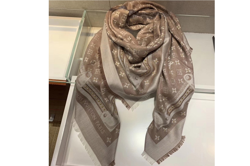 Louis Vuitton M73699 LV Studdy Denim Monogram shawl and Scarf Silk and Wool Beige Color
