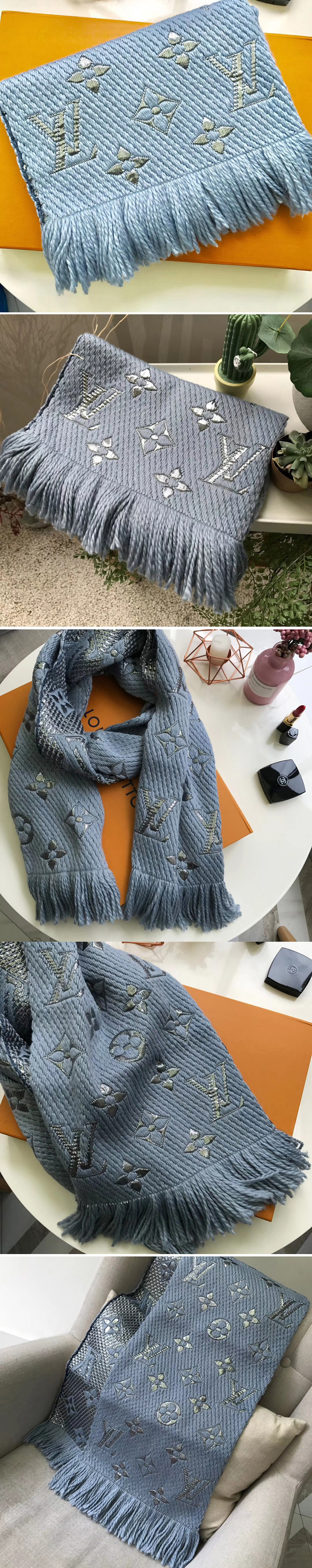 Louis Vuitton M71839 LV Logomania Shine scarf Blue Wool and silk [slv001-a4043] - $169.00 ...