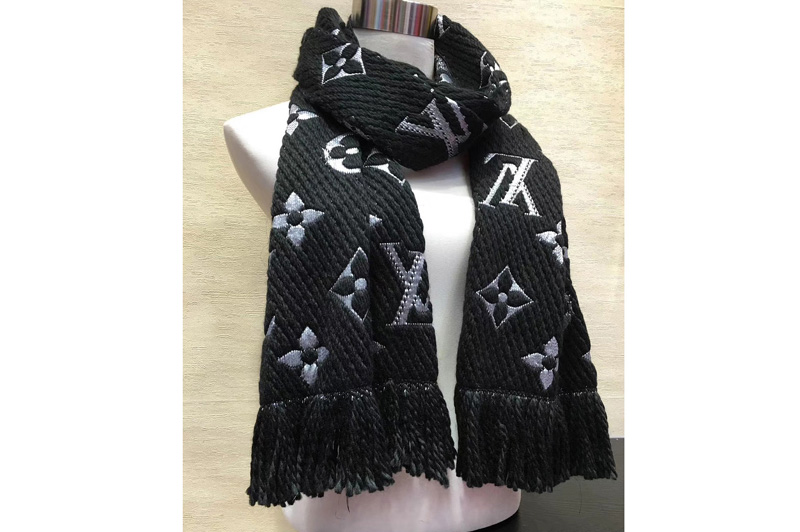 Louis Vuitton M75833 LV Logomania Shine scarf Black Wool and silk