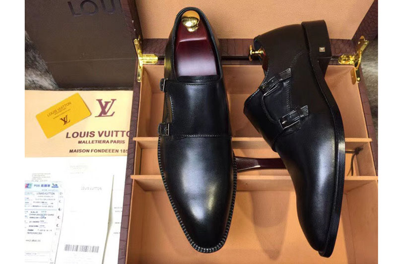 Louis Vuitton LV Monceau Buckle Shoes Black Calf Leather