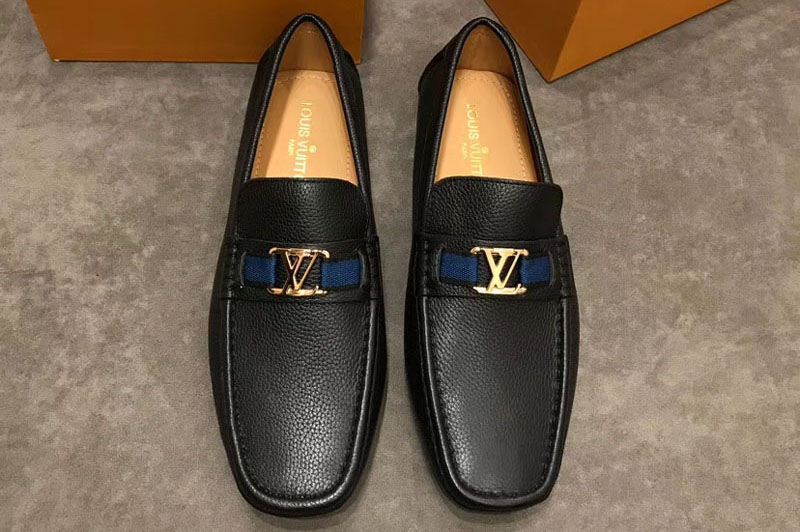 Louis Vuitton LV Monte Carlo Moccasin Shoes Black Calf Leather Gold Buckle