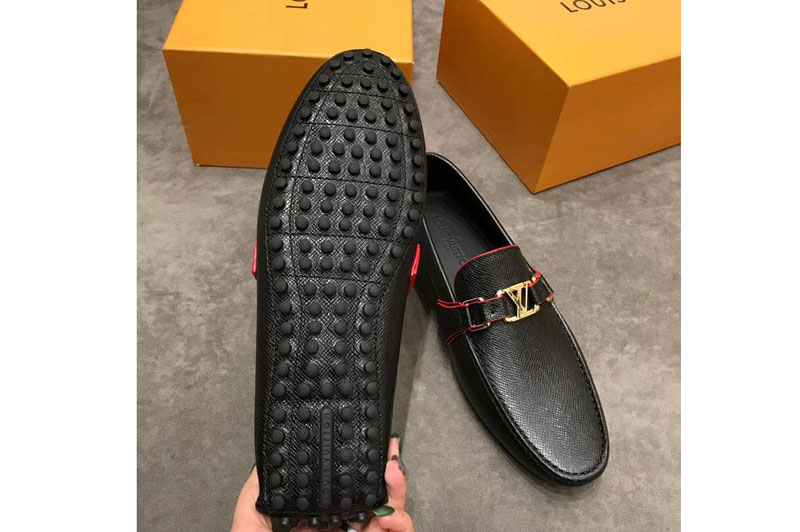 Louis Vuitton LV Hockenheim Loafer And Shoes Black Calf Leather Red Stitch