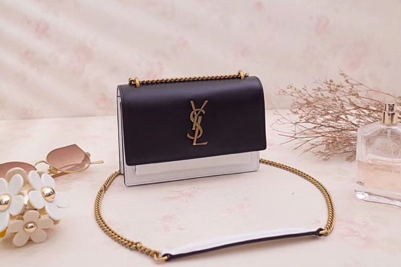 YSL Saint Laurent Sunset Chain Wallets Smooth Leather 452157 Black&White