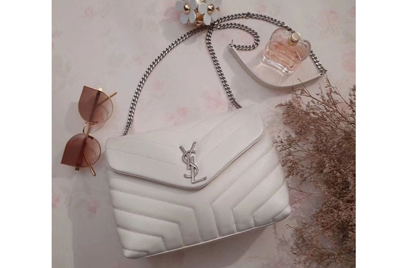 YSL Saint Laurent Small Loulou Chain Bags 464676 Original Calfskin Leather White