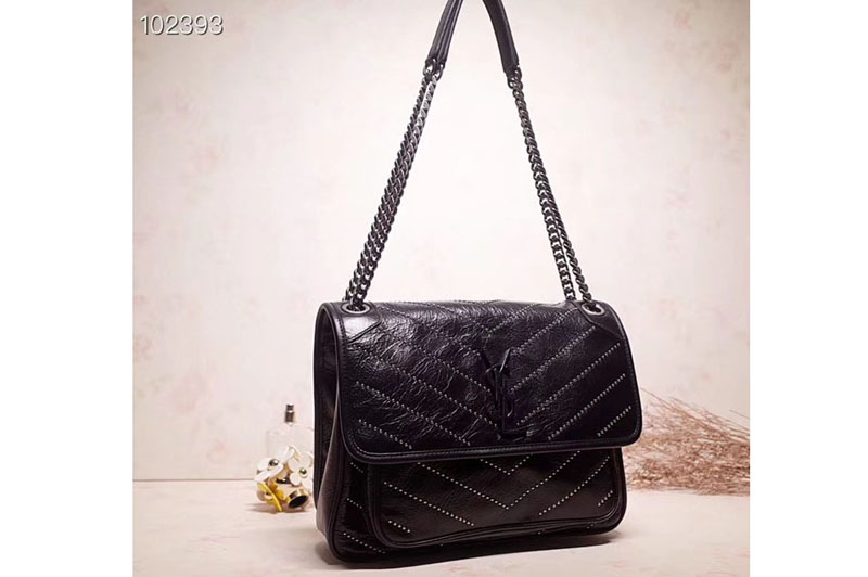 YSL Saint Laurent Niki Medium Bag Black Vintage Leather 498894 Black Hardware