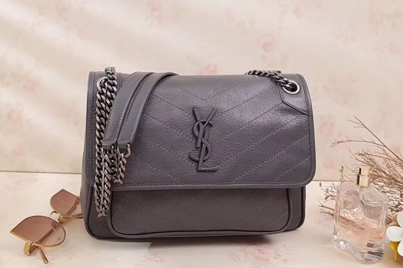 YSL Saint Laurent Niki Medium Bag Vintage Leather 498894 Gray