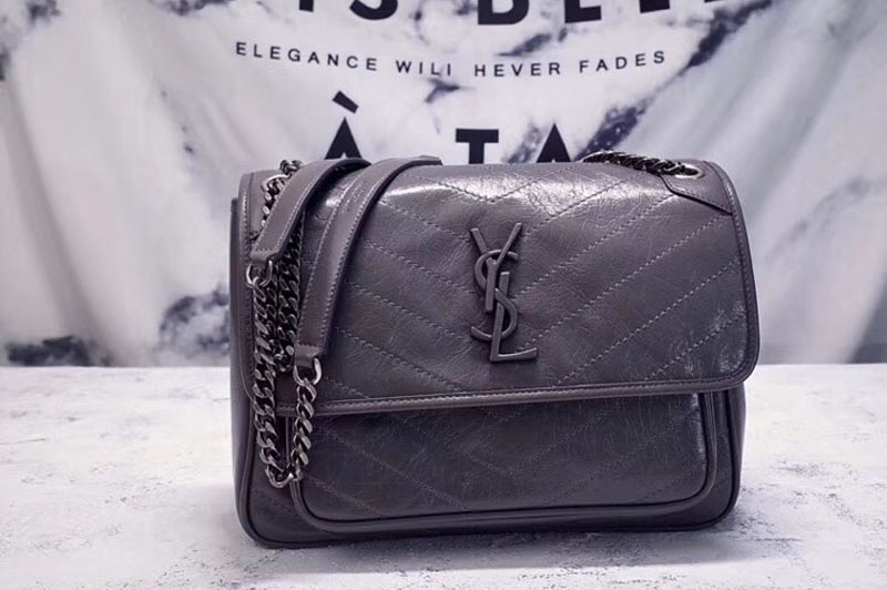 YSL Saint Laurent Niki Medium Bag Grey Vintage Leather 498894