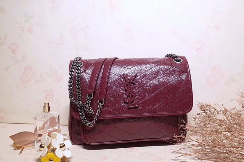 YSL Saint Laurent Niki Medium Bag Bordeaux Vintage Leather 498894